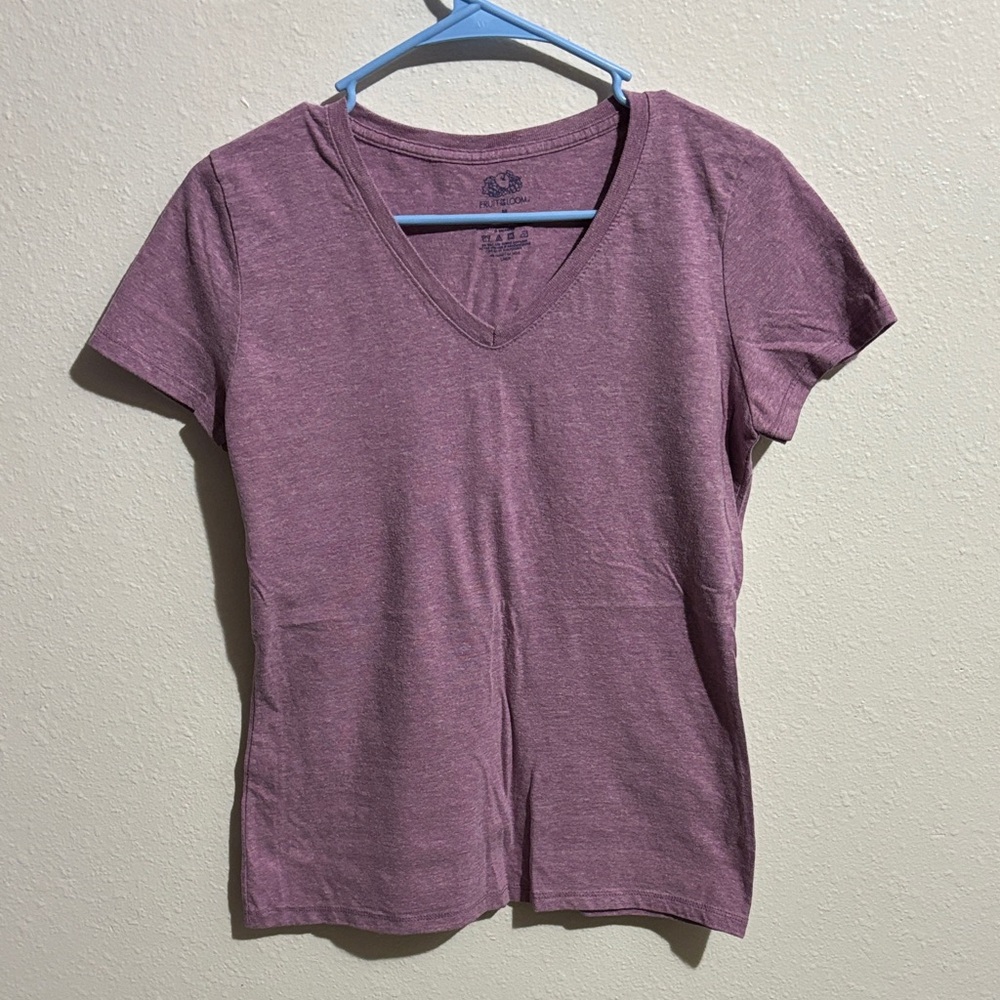Fruit of the Loom Heathered Purple V-Neck Tee